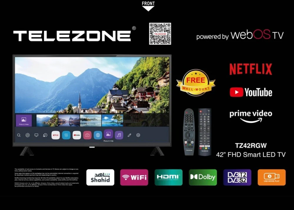 تليزون شاشة 42 بوصة سمارت LED TV - FHD - اسود TZ42RGW